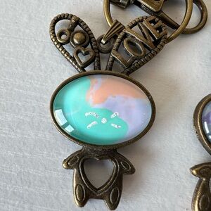 Bronze Bunny Keychain with Colorful Charm